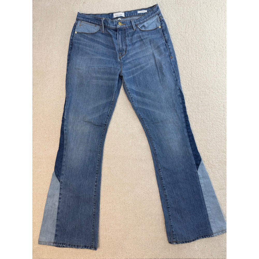 FRAME Le High Flare Jeans Patchwork Denim Womens 28 X 30"‎ inseam LHFDB314